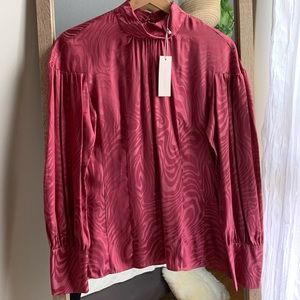 Rebecca Taylor Swirl Jacquard Pink Silk Blouse